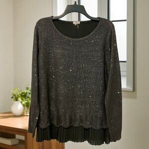 Sioni Sequin Ruffle Hem Sweater Silver Gray Large